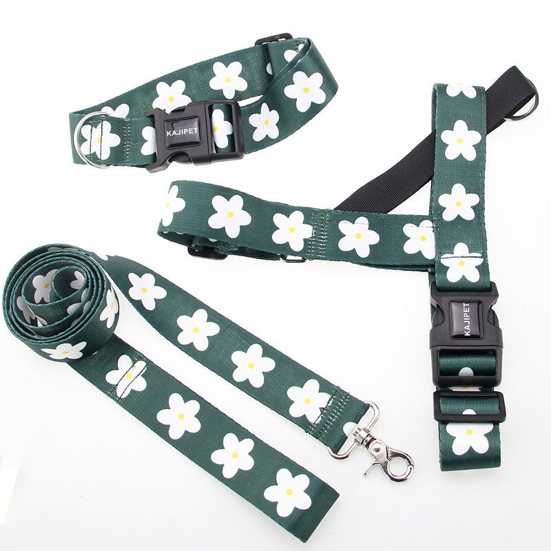 White flowers Vest-style Adult Dog Leash