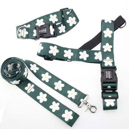 White flowers Vest-style Adult Dog Leash
