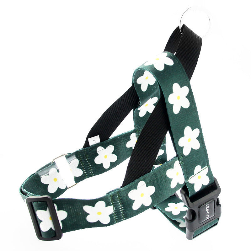 White flowers Vest-style Adult Dog Leash