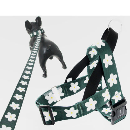 White flowers Vest-style Adult Dog Leash